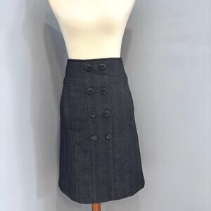 Zara Herringbone Wool Blend Button Front Pencil Skirt Black Gray Poetcore,Size S